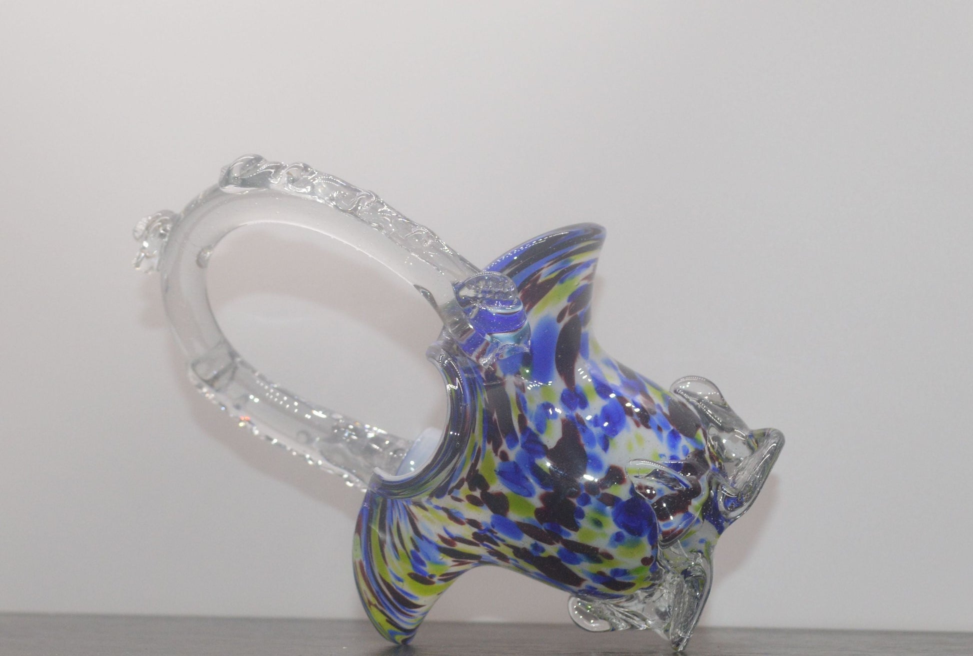 Rare Vintage Art Glass Basket – Handcrafted Multicolor Beauty
