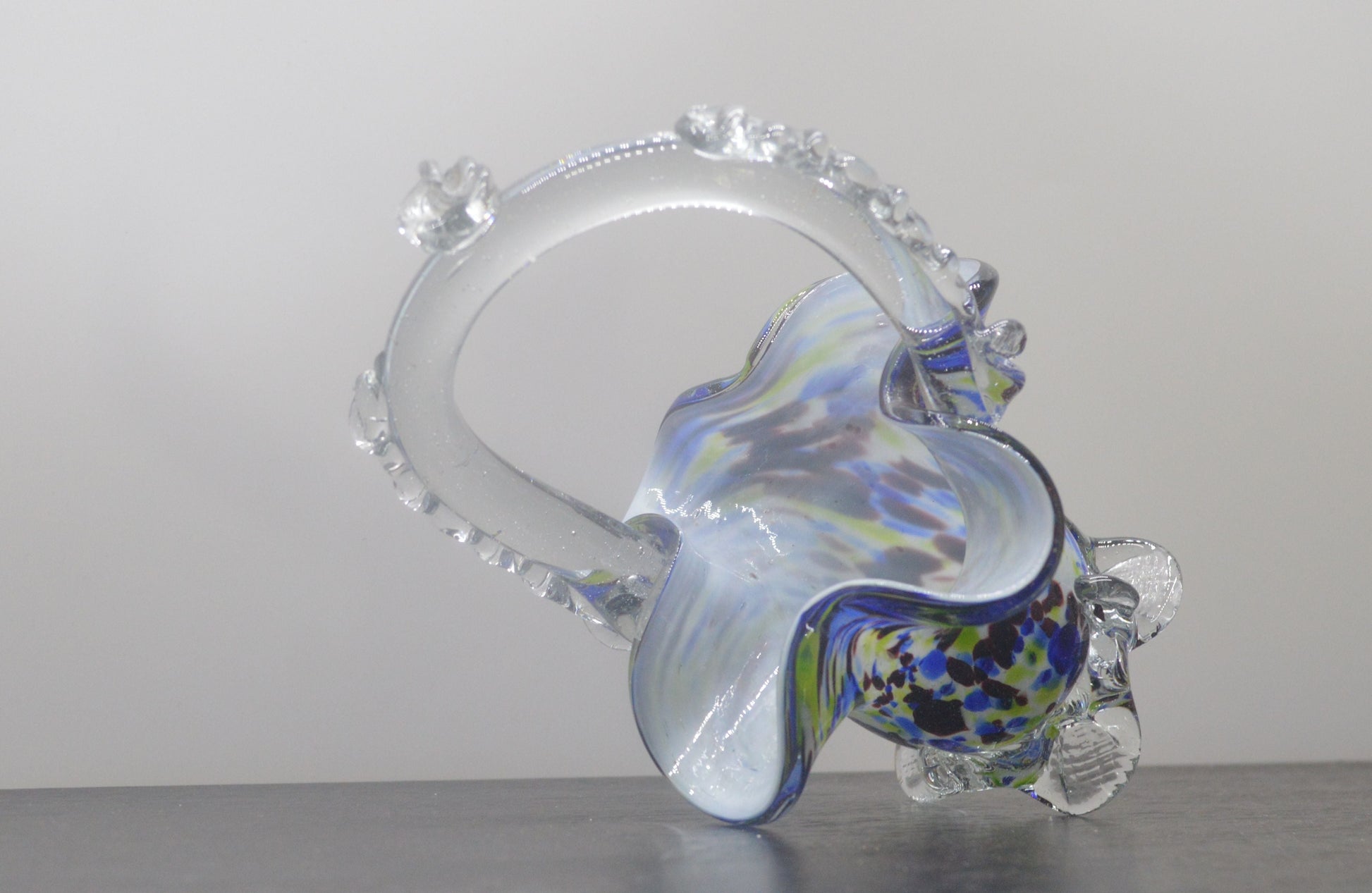 Rare Vintage Art Glass Basket – Handcrafted Multicolor Beauty