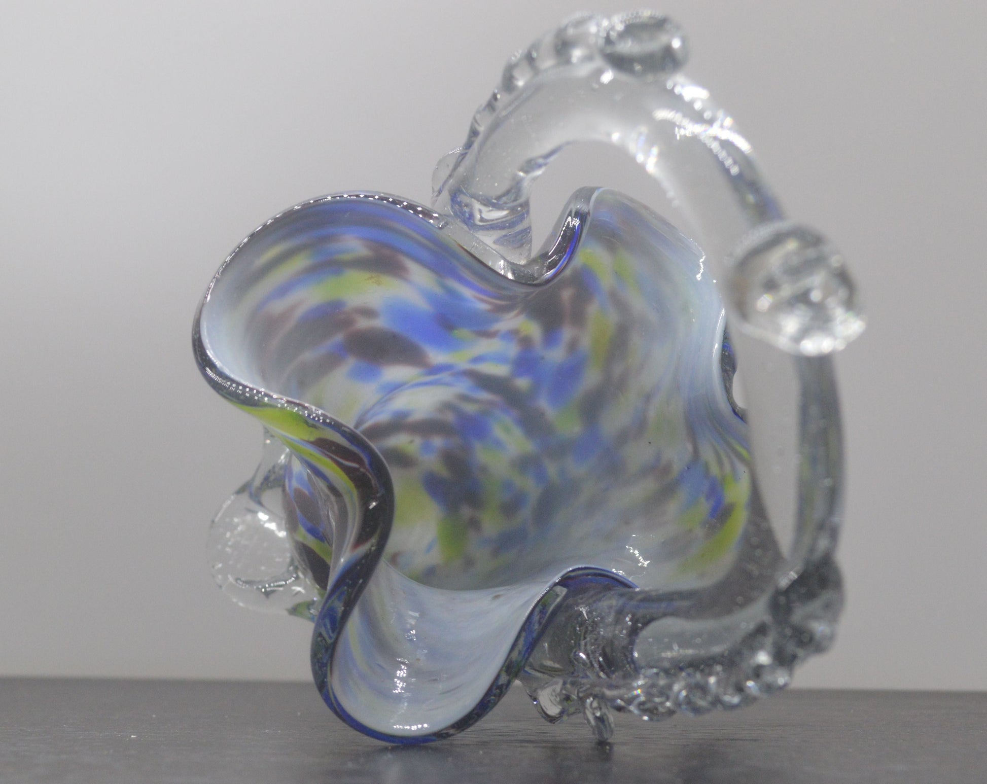 Rare Vintage Art Glass Basket – Handcrafted Multicolor Beauty