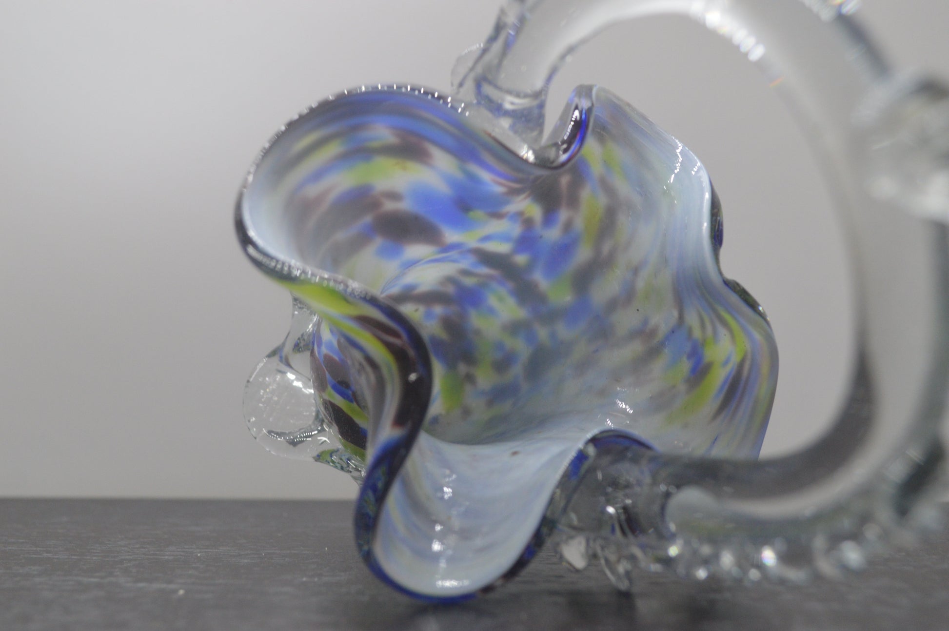 Rare Vintage Art Glass Basket – Handcrafted Multicolor Beauty