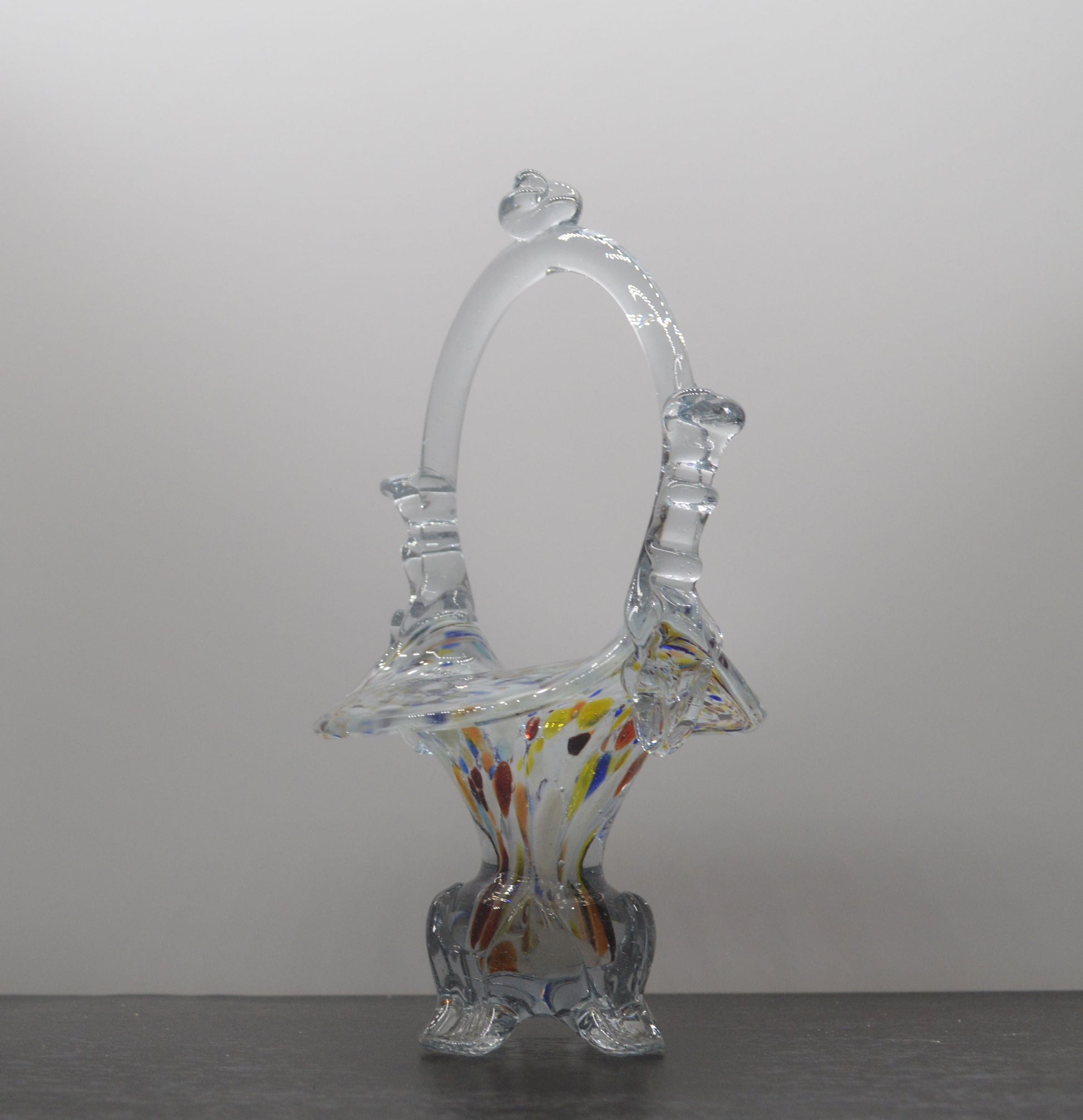 MURANO STYLE MULTICOLURED ART GLASS BASKET