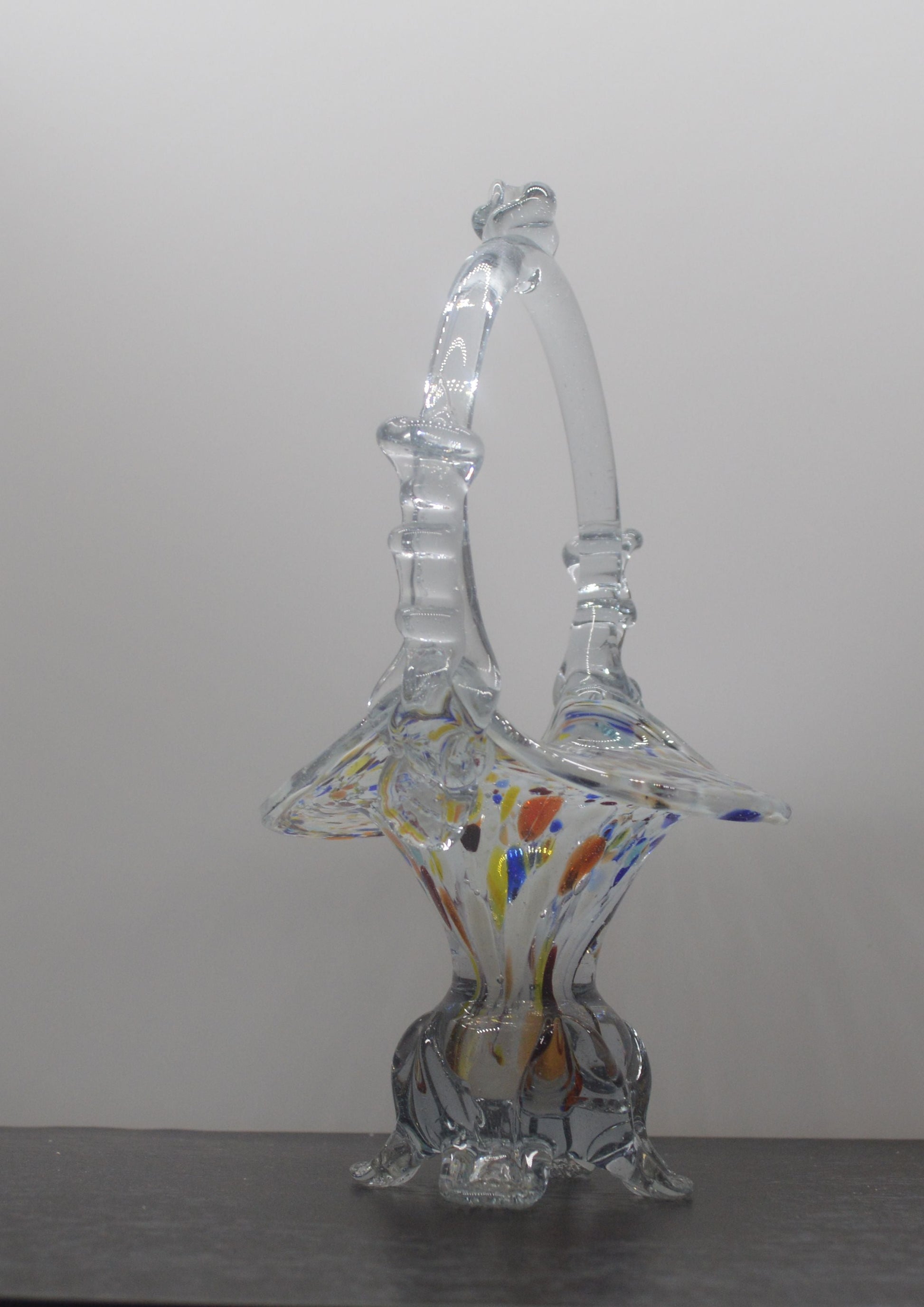 MURANO STYLE MULTICOLURED ART GLASS BASKET