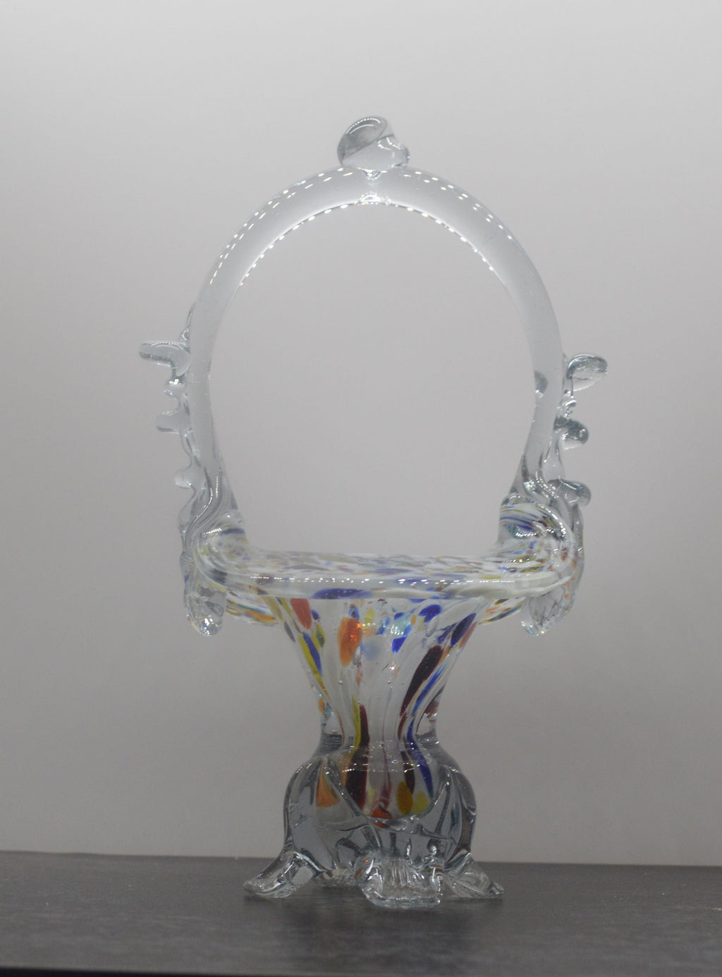 MURANO STYLE MULTICOLURED ART GLASS BASKET