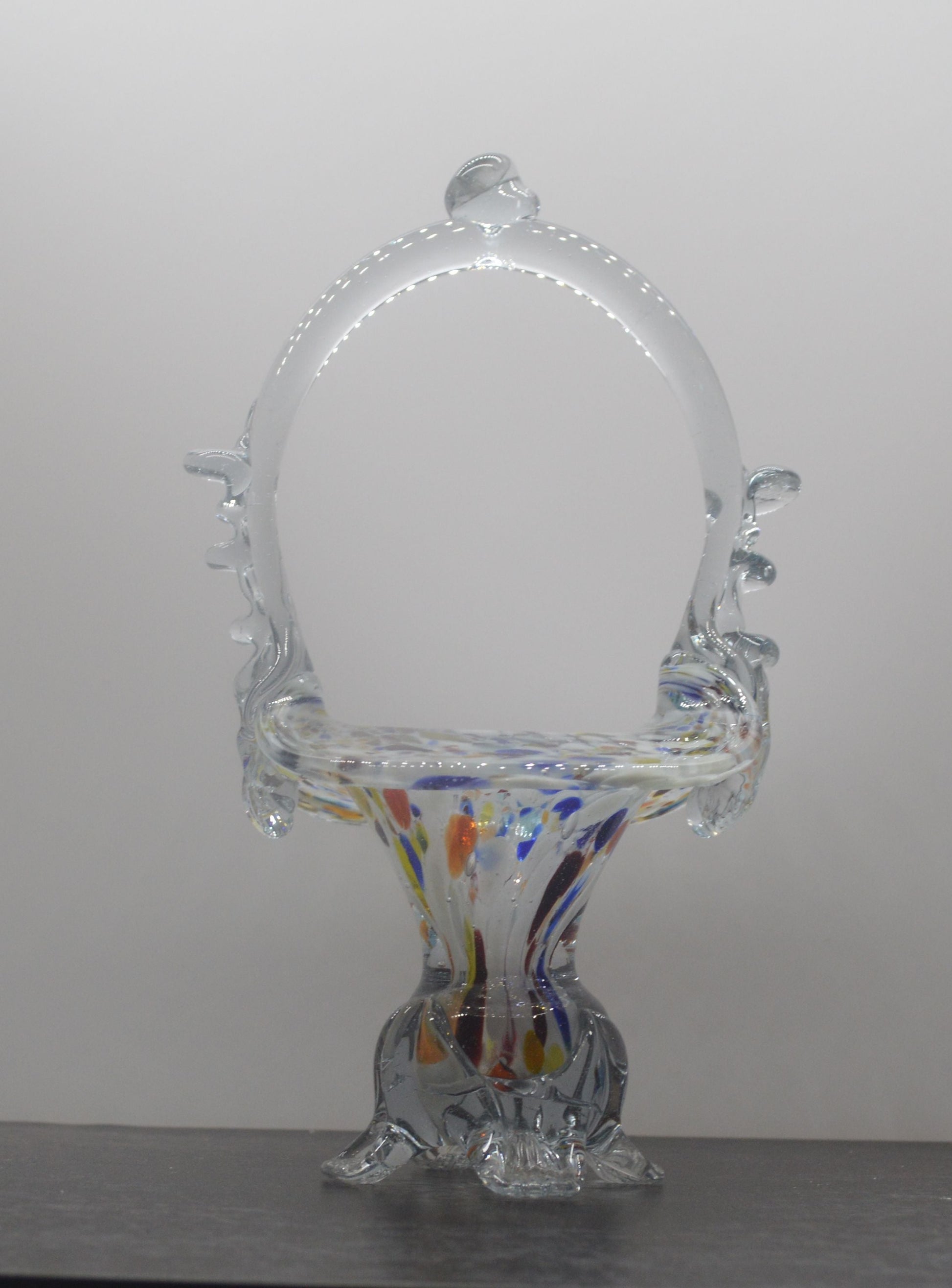 MURANO STYLE MULTICOLURED ART GLASS BASKET