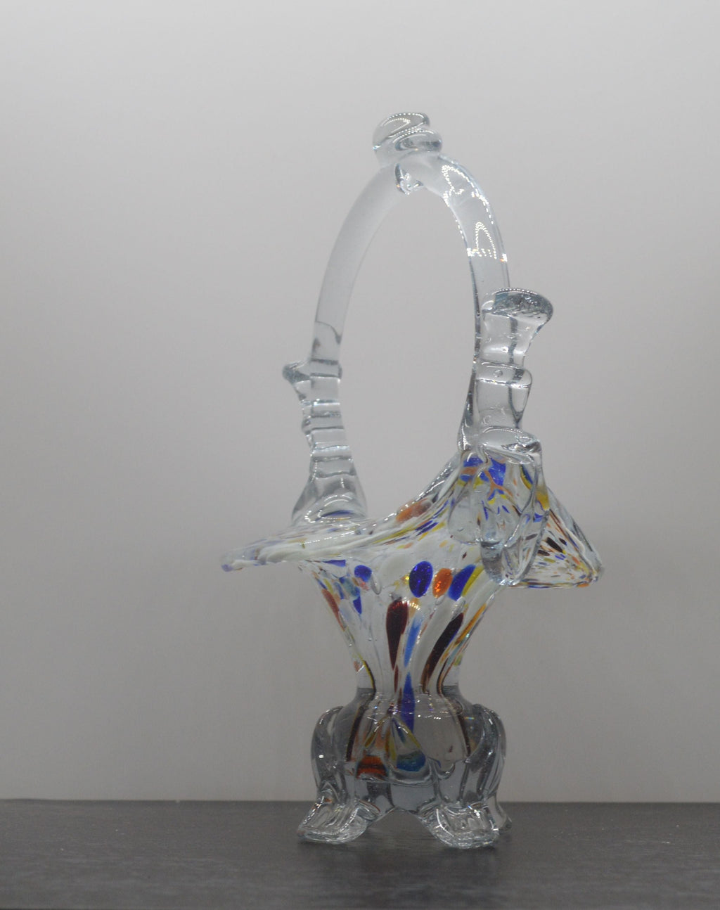 MURANO STYLE MULTICOLURED ART GLASS BASKET