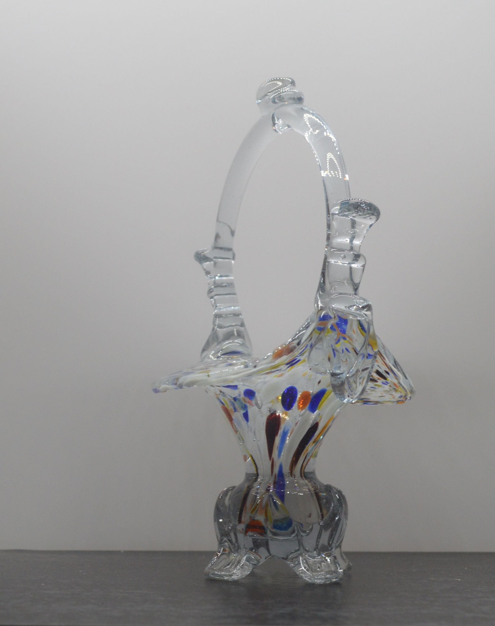 MURANO STYLE MULTICOLURED ART GLASS BASKET