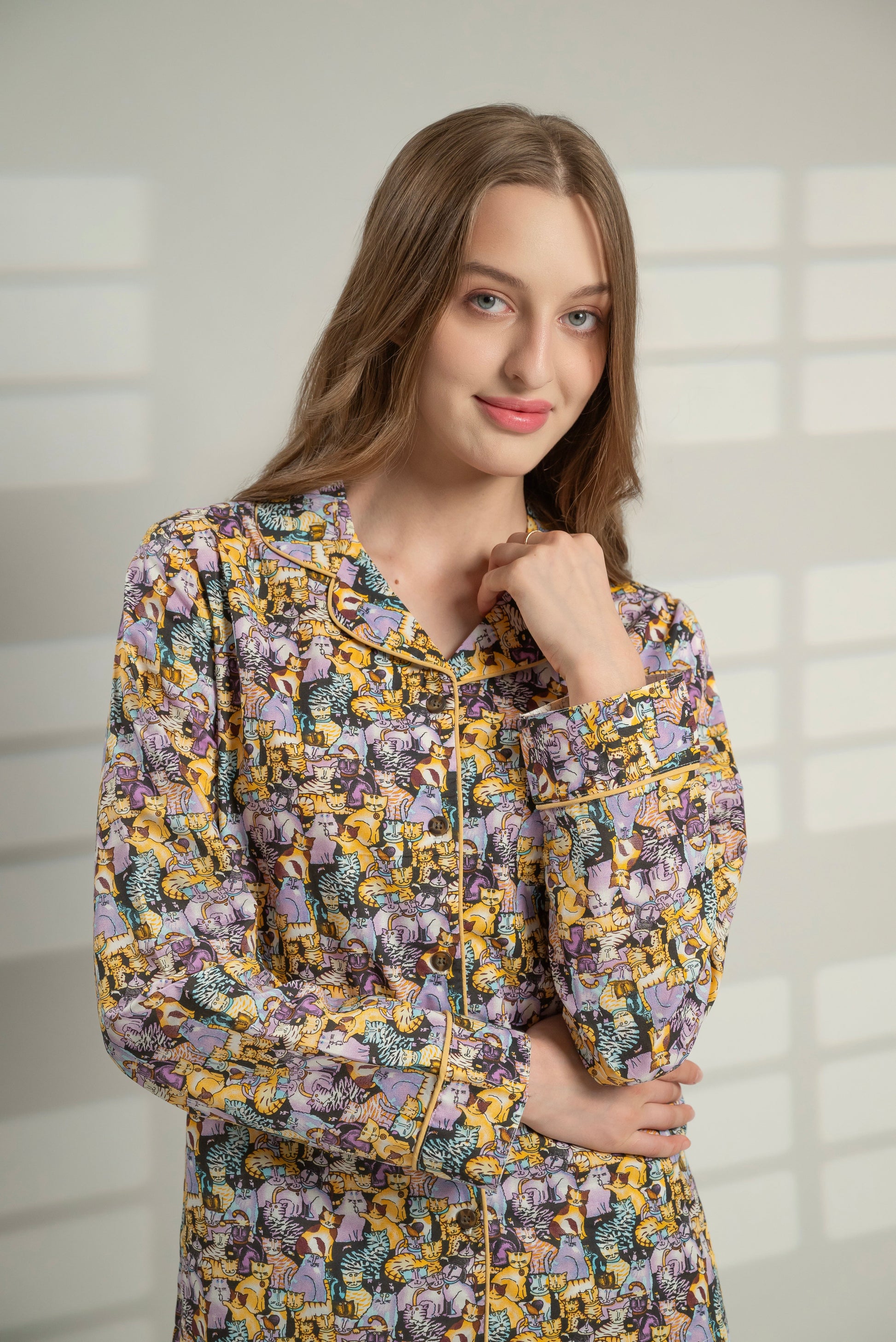 Nine Lives Cat Print Pyjamas