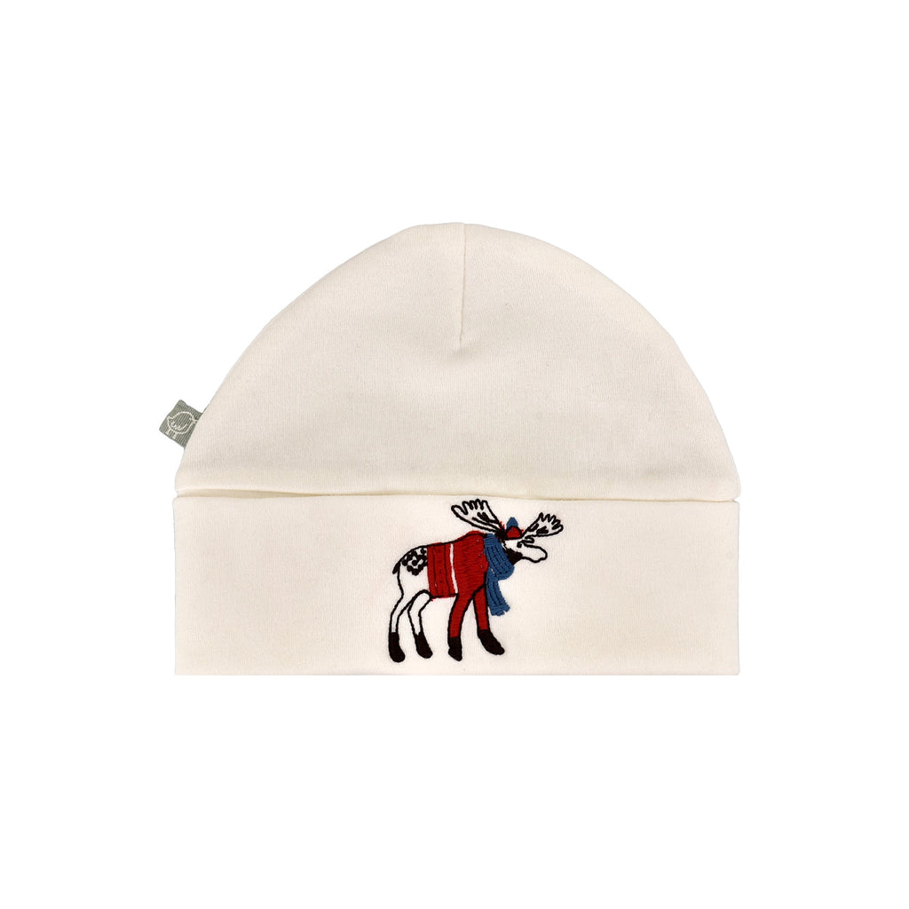 Reversible Ivory Moose Bucket Hat for Newborns
