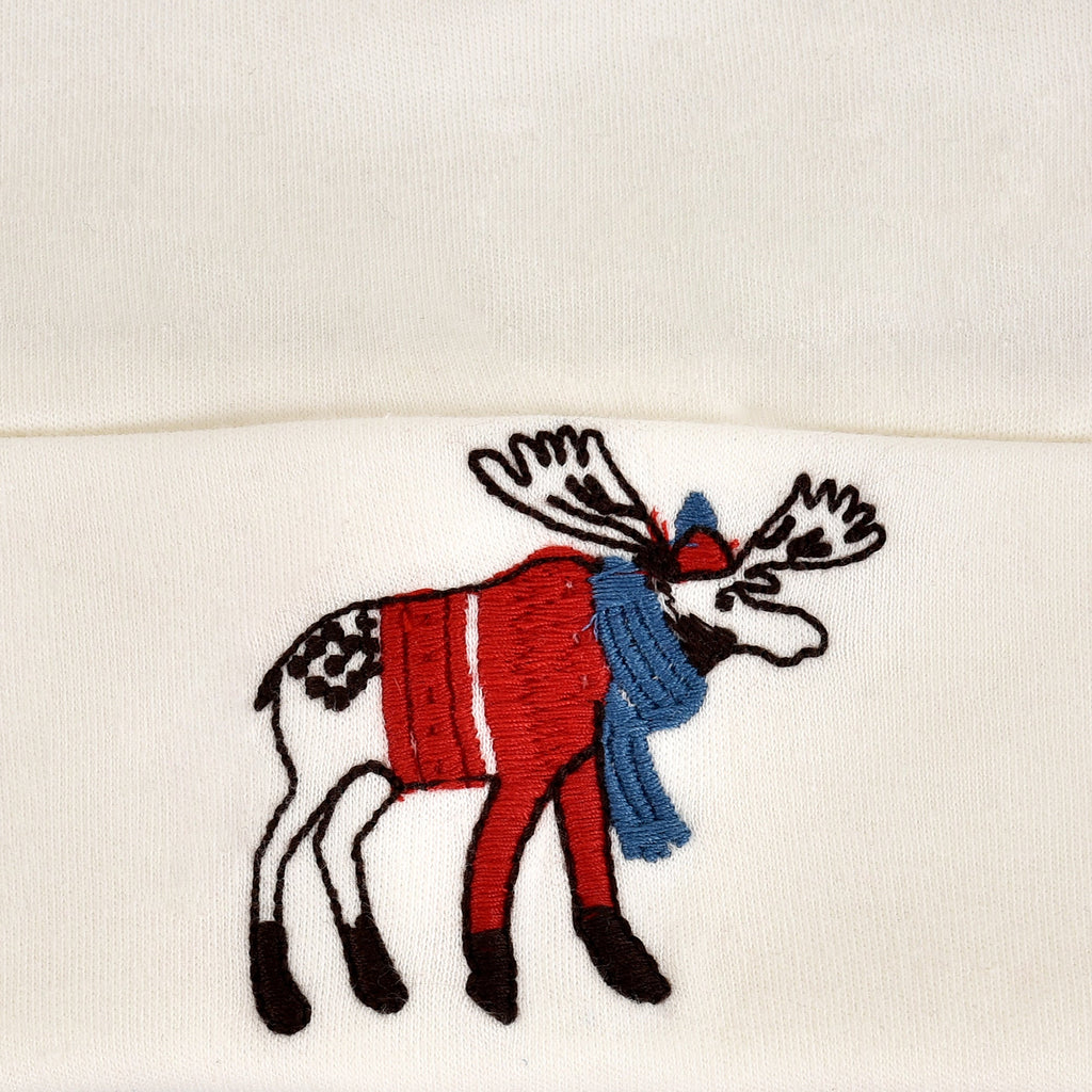 Reversible Ivory Moose Bucket Hat for Newborns