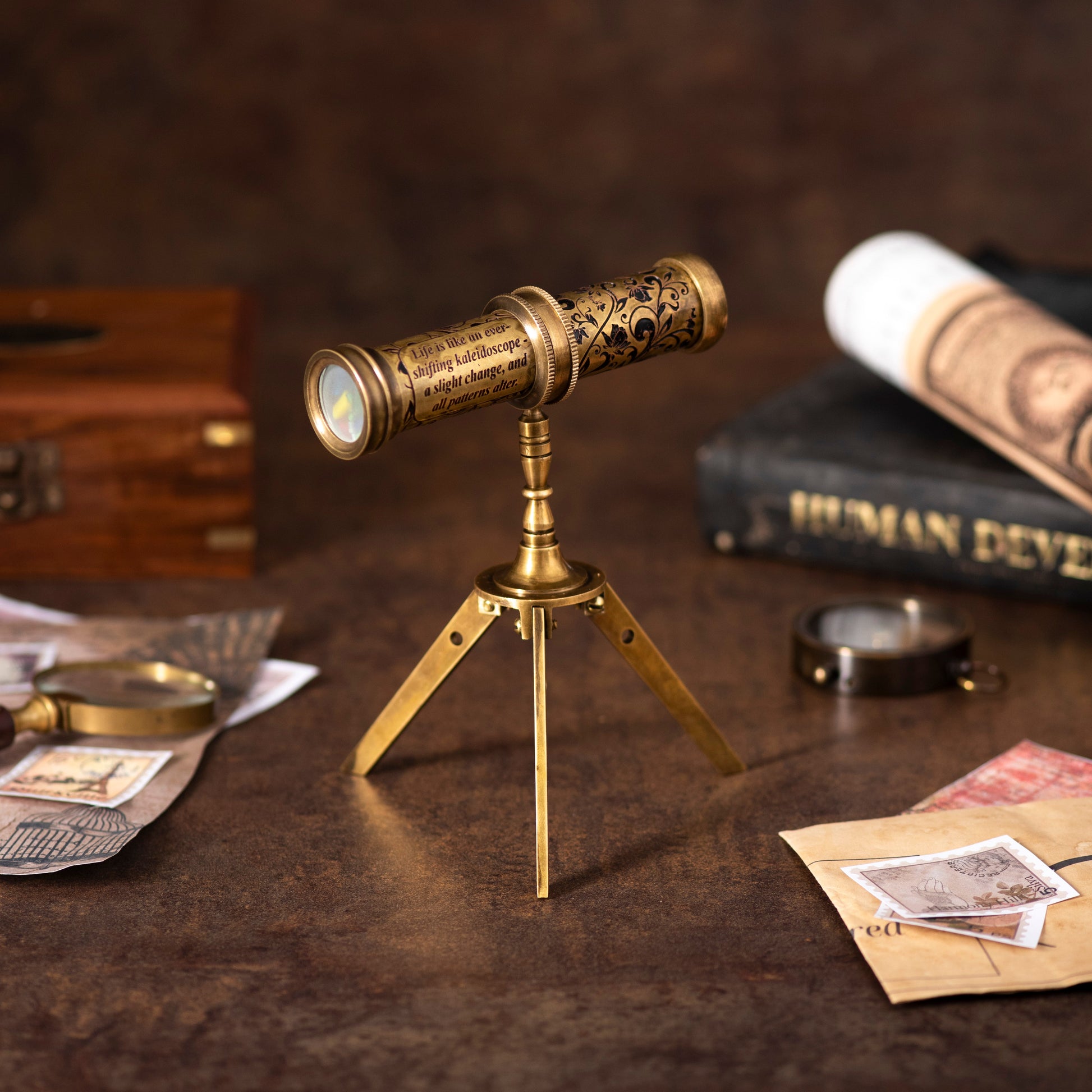 Antique Handmade Kaleidoscope on Tripod Stand