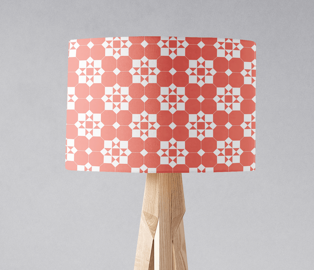 Coral and White Geometric Tiles Design Lampshade, Ceiling or Table Lamp Shade