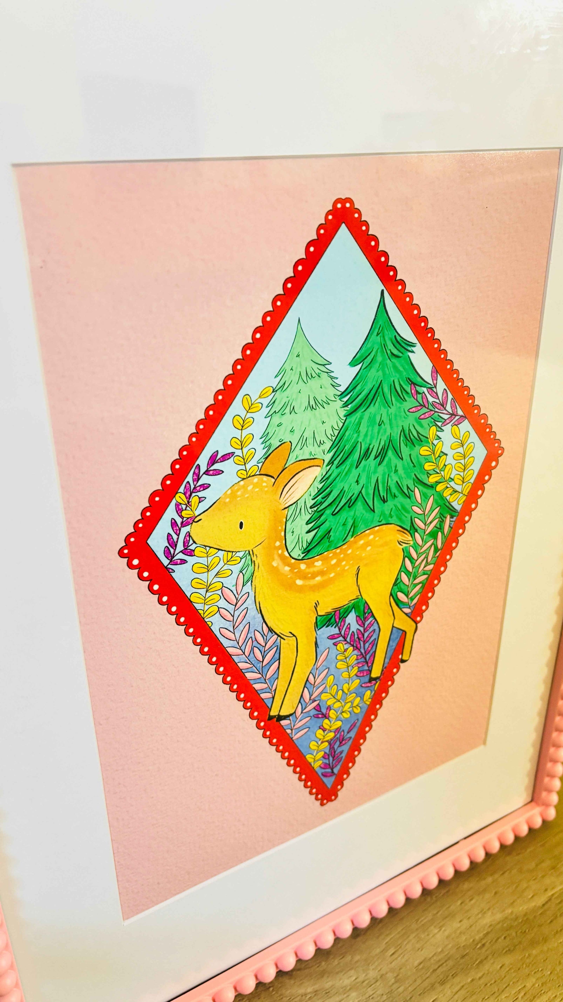 Pink Deer Cottagecore Illustrated Art Print