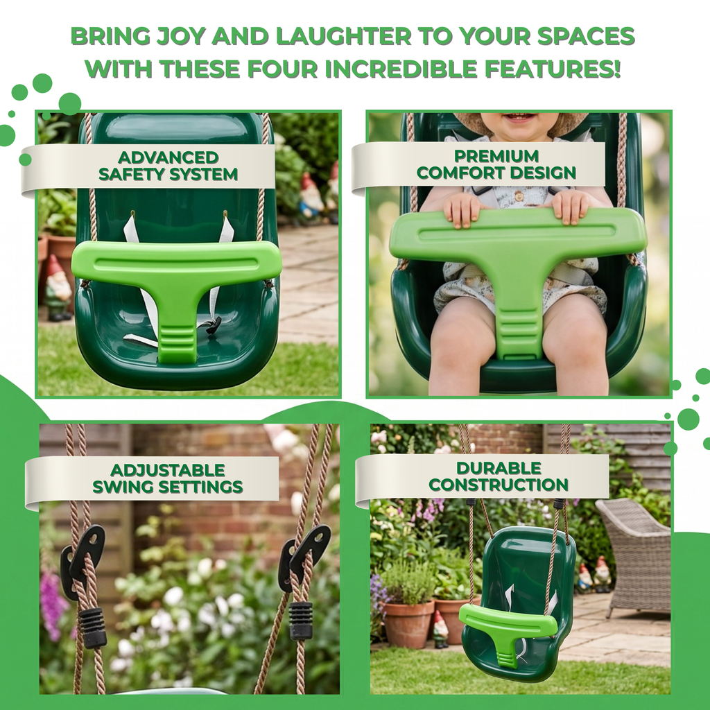 Baby Swing Seat - Green Deluxe - Safe & Comfortable