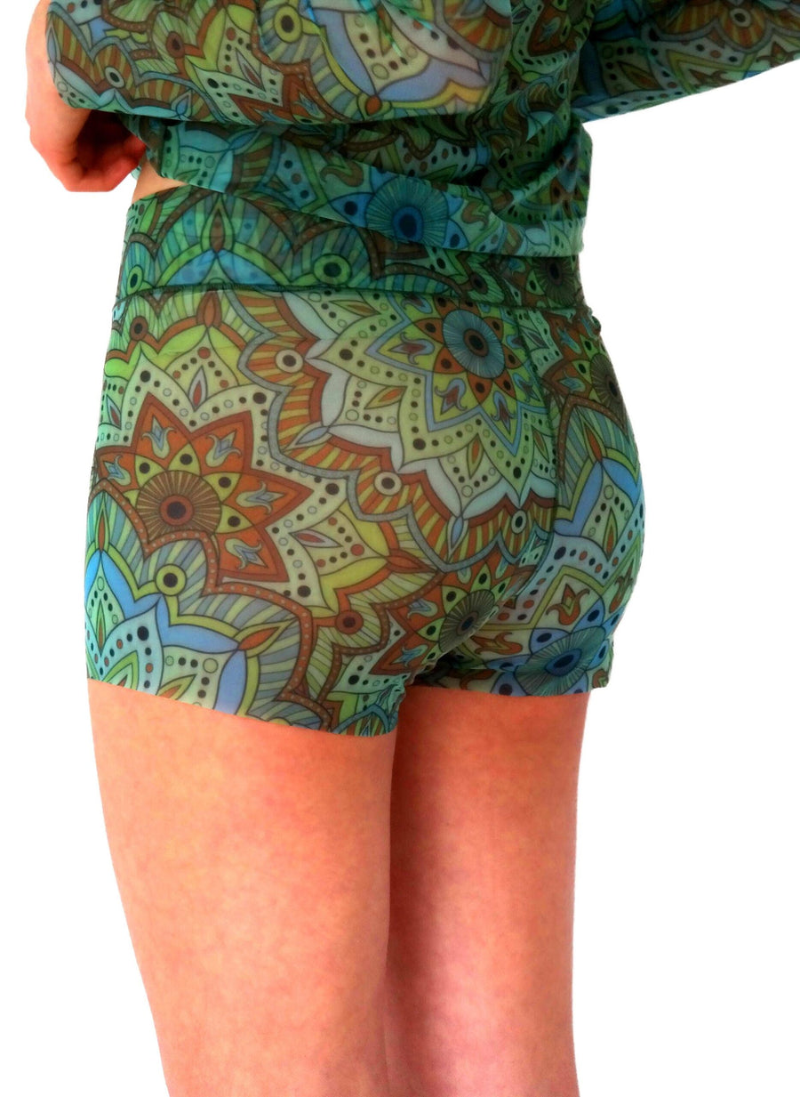 Experience Effortless Sun-Kissed Radiance with Smarttan’s Green Mandala Tan-Through Mini Leggings - Innovative & Stylish by Smarttan at www.brixbailey.com