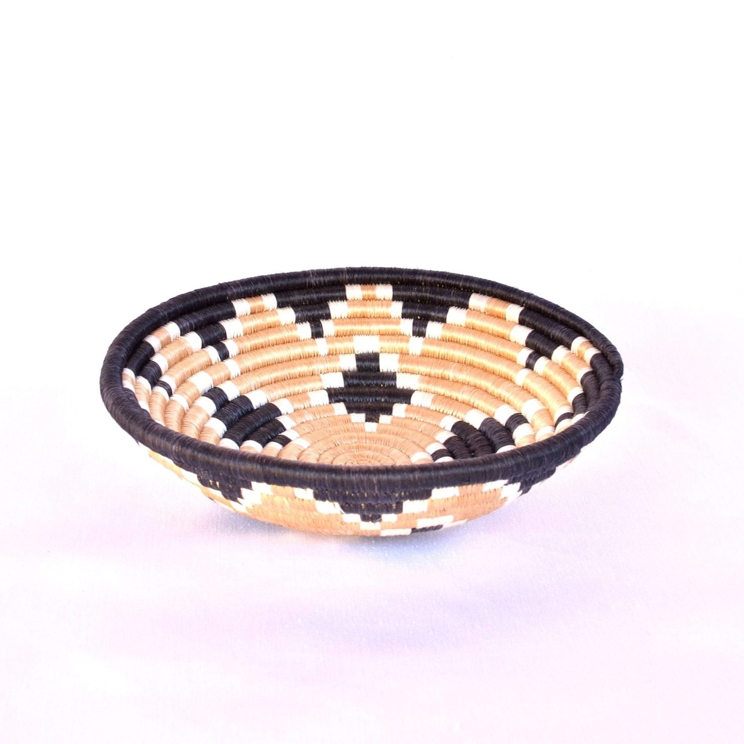 Woven Sisal Bowls in Black Diamonds and Indigo