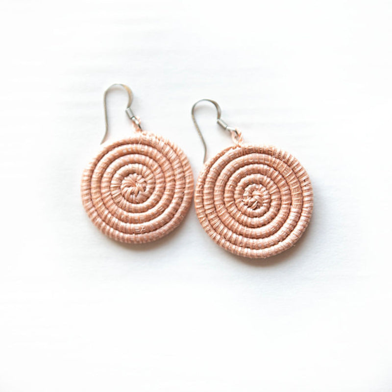 Small Woven Disc Earrings in Natural Fibers