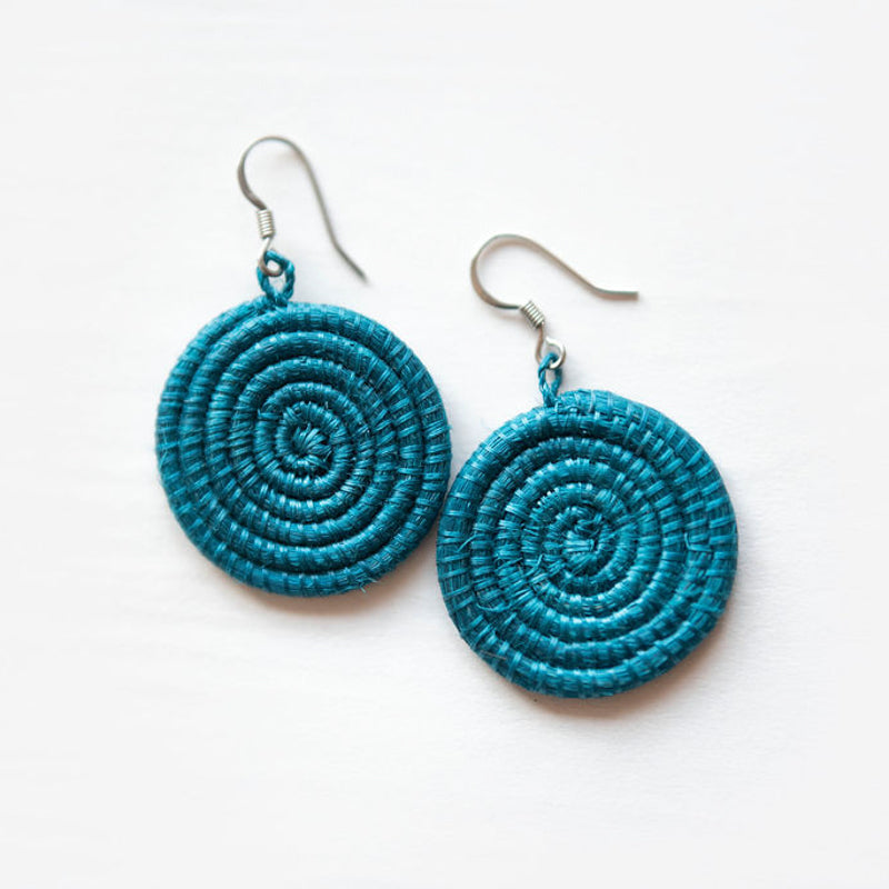 Small Woven Disc Earrings in Natural Sisal