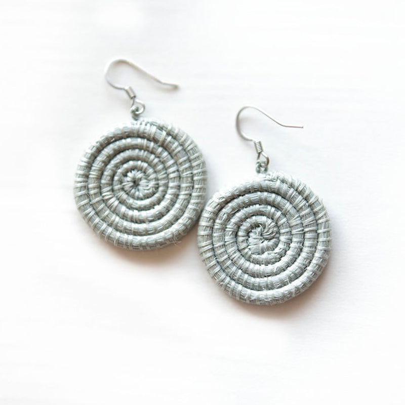 Small Woven Disc Earrings in Natural Sisal