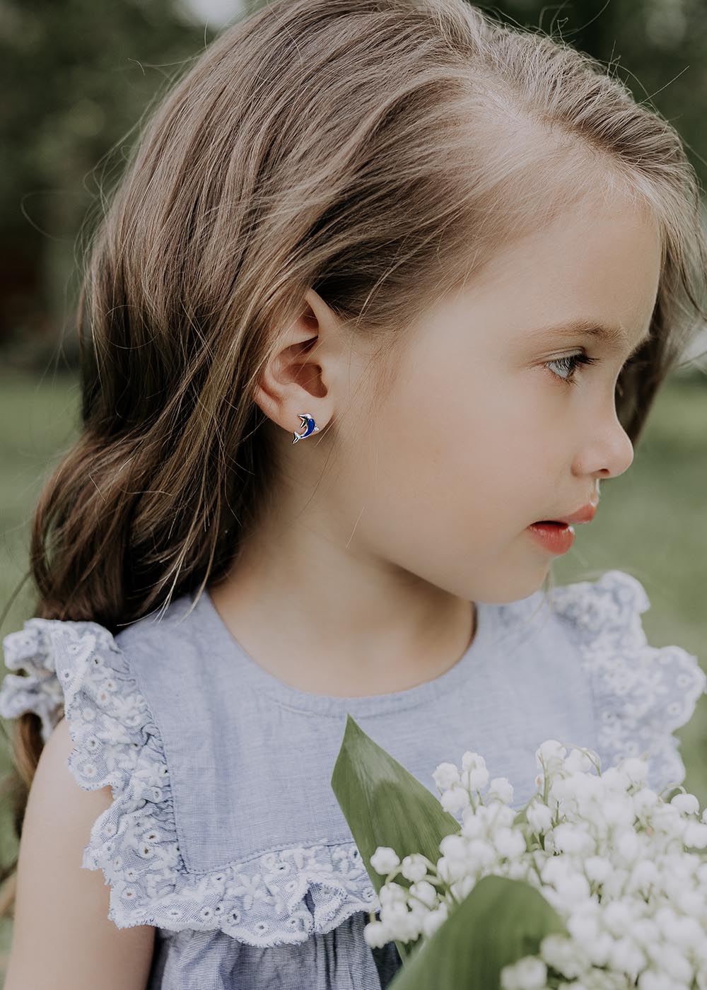Playful Dolphin Enamel Earrings – Sterling Silver for Kids & Teens by Dondella at www.brixbailey.com