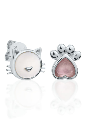 Rhodium-Plated Silver Cat Earrings – Elegant & Playful Accessory by Dondella at www.brixbailey.com