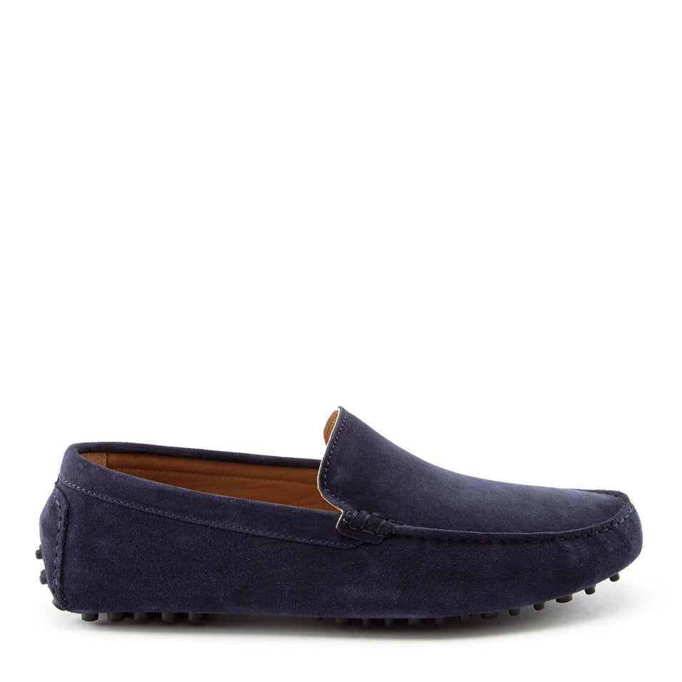 Navy Blue Suede Driving Loafers