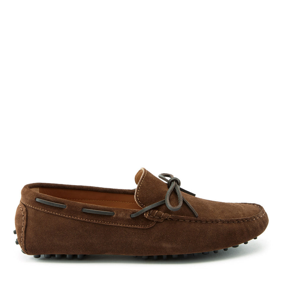 Brown Suede Laced Driving Loafers