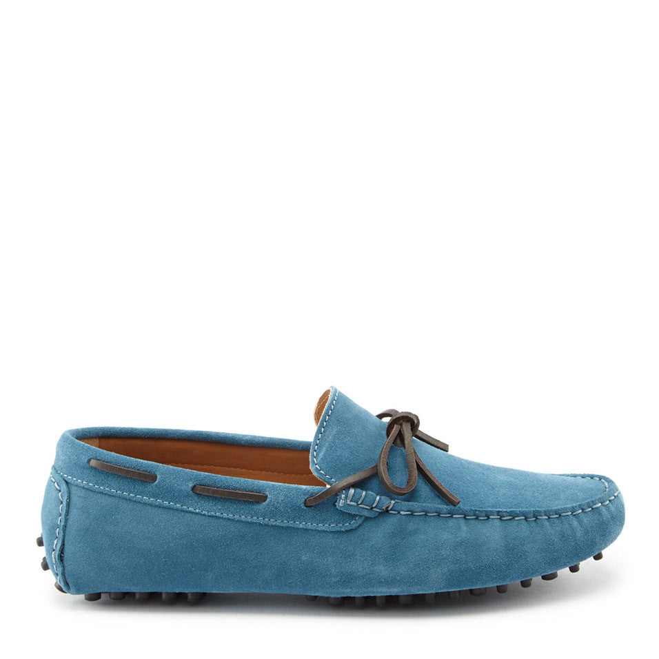 Petrol Blue Suede Laced Driving Loafers