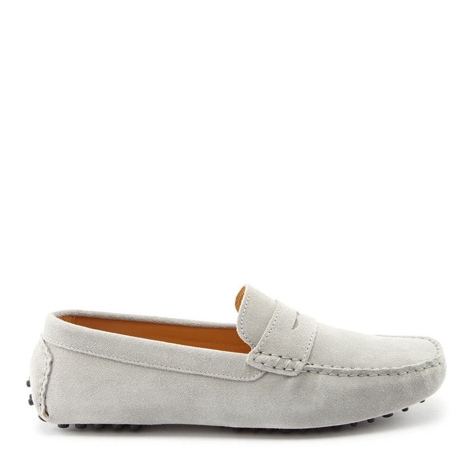 Penny Driving Loafers in Dove Grey Suede