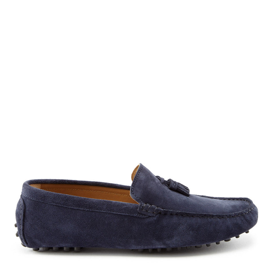 Navy Blue Suede Tasselled Driving Loafers
