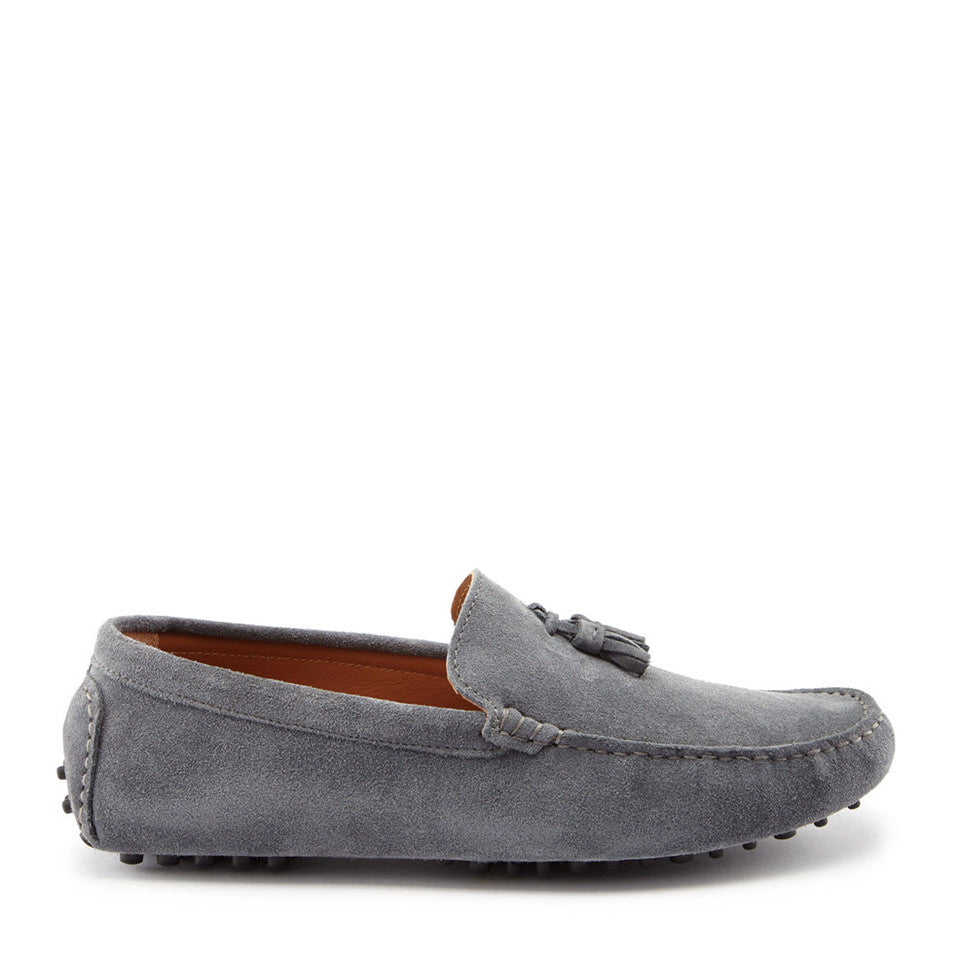 Slate Grey Suede Driving Loafers with Tassel
