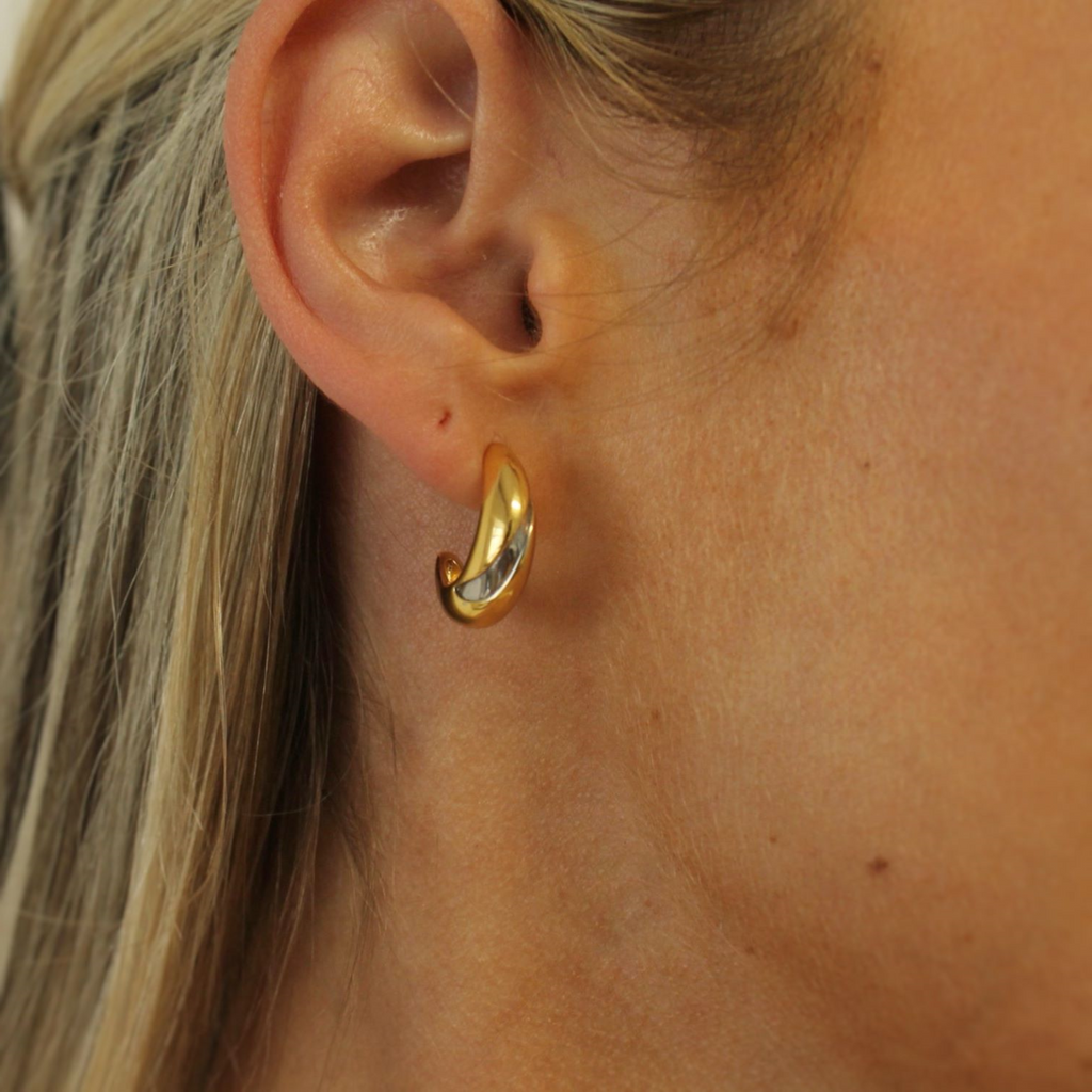 Dual Tone Teardrop Hoops Silver and Gold