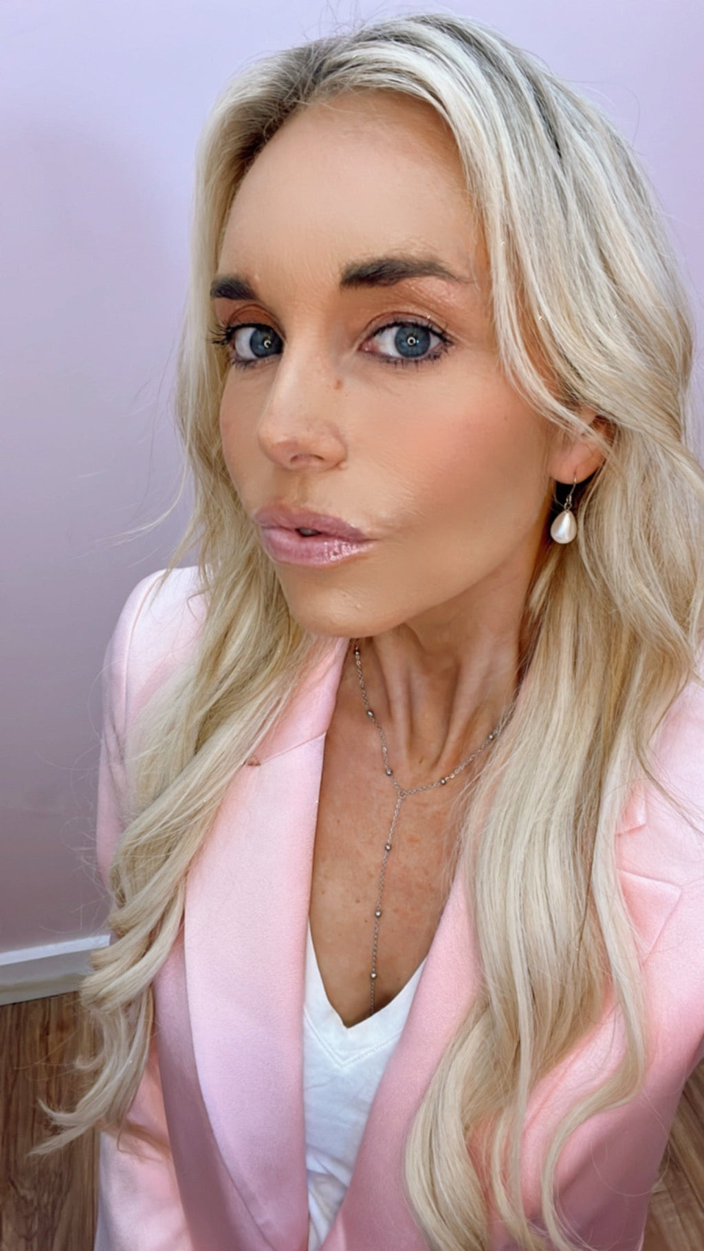 Silver Lariat Necklace with Beads