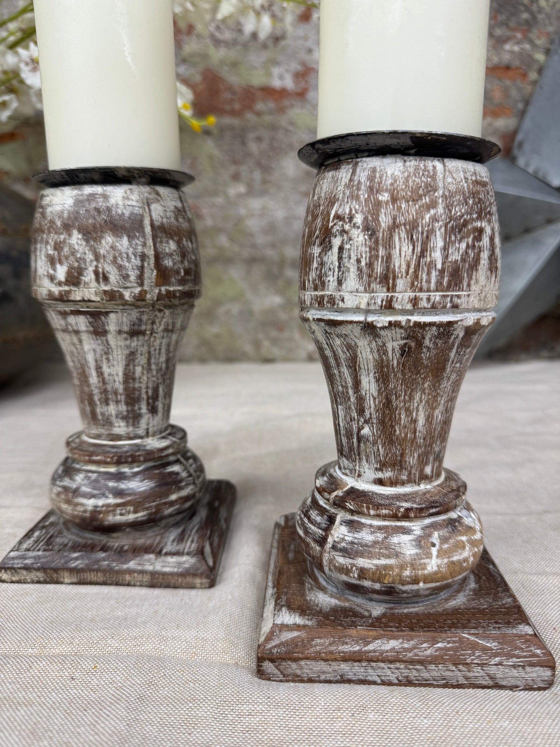 Pair Of Rustic Wooden Candle Holders / Large Church Candle Candlesticks /B