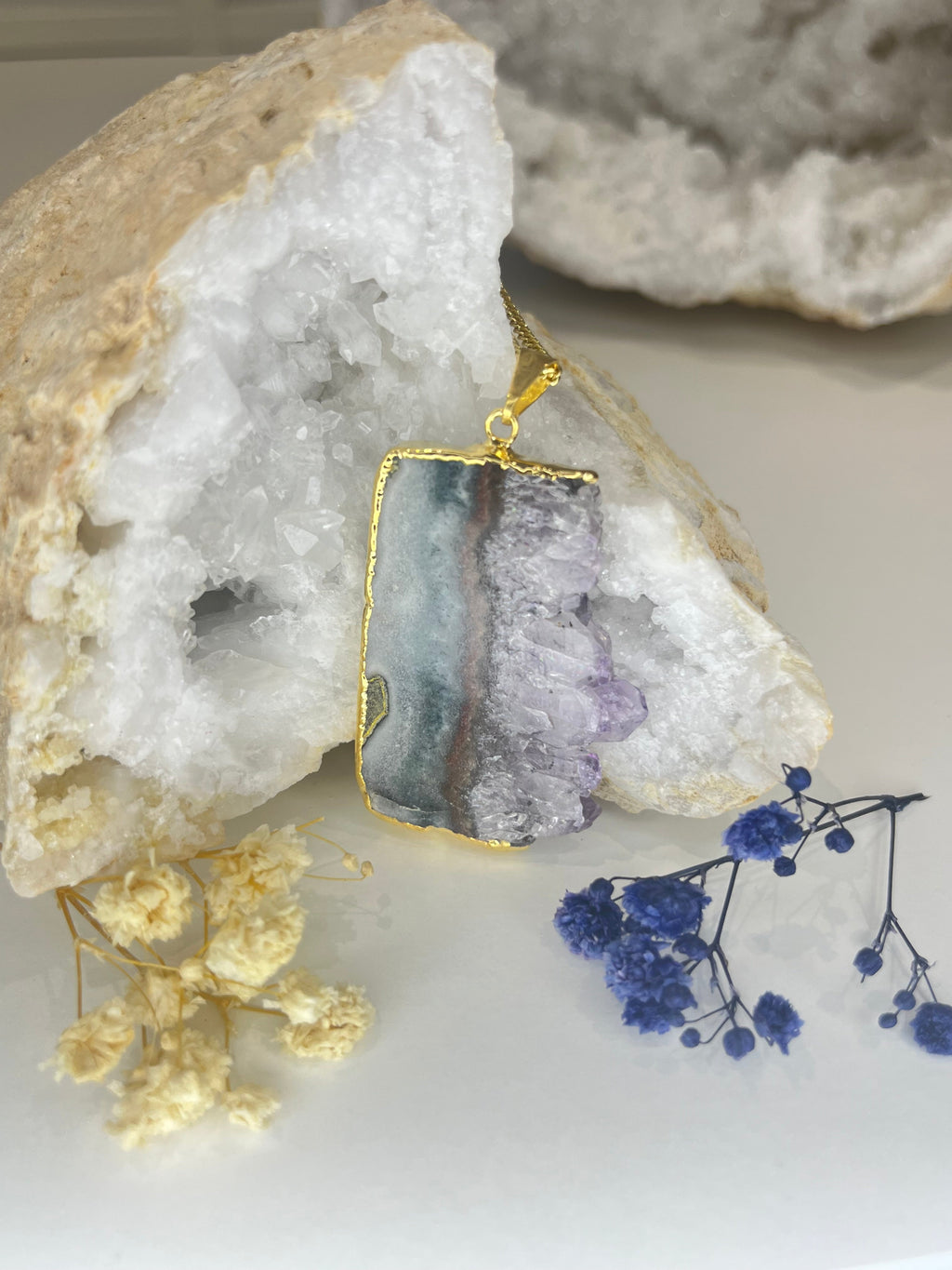 Gold Plated Amethyst Slice Necklace