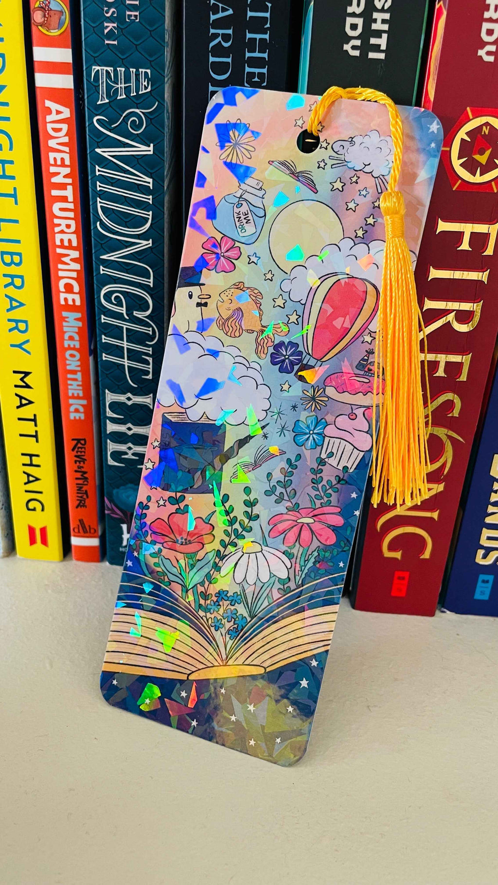 Bookish Handmade Bookmark- Cute Holographic Bookmark with Tassel
