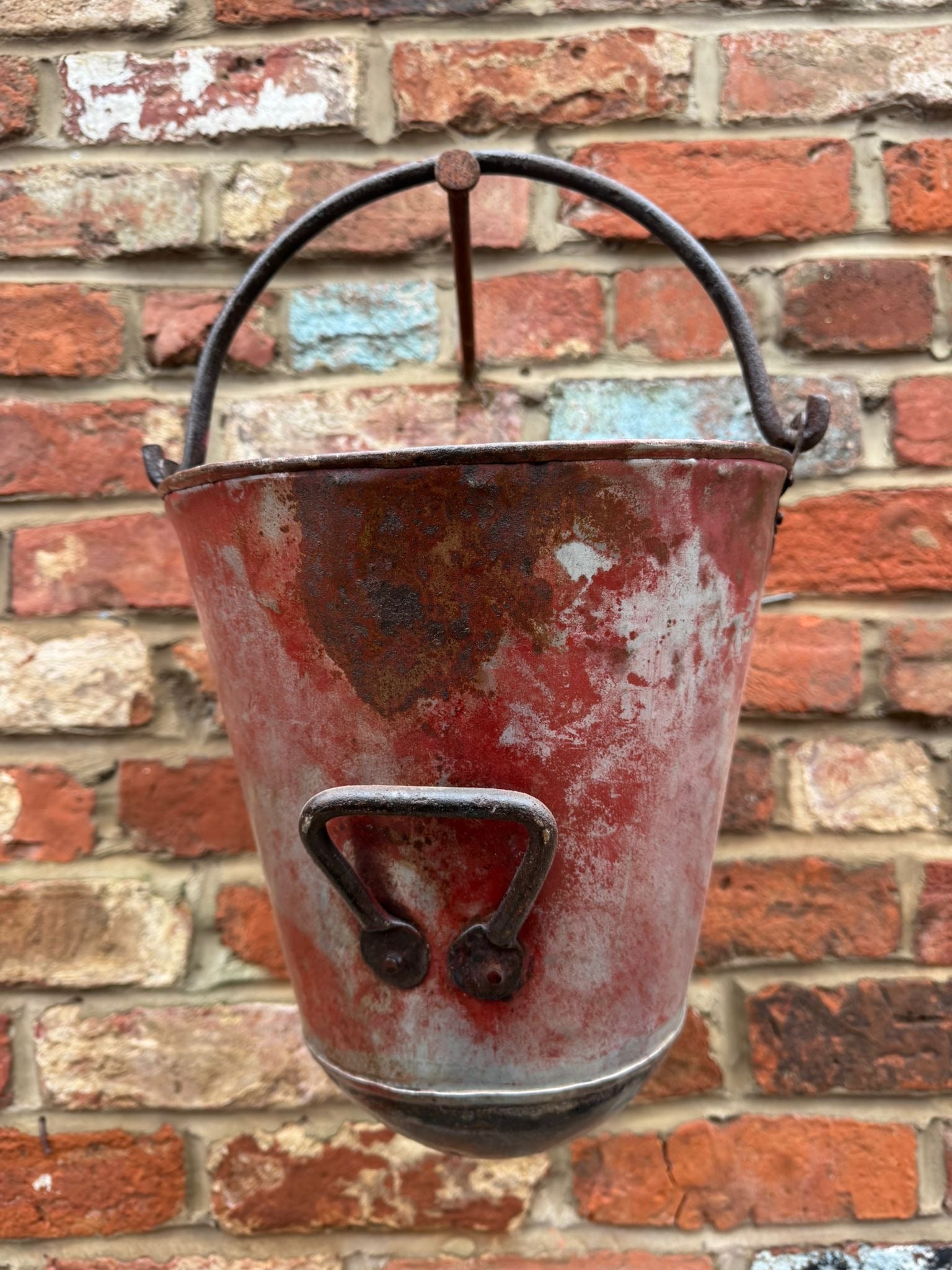 Vintage Galvanised Hanging Fire Bucket Basket / Plant Pot / Planter Pail C