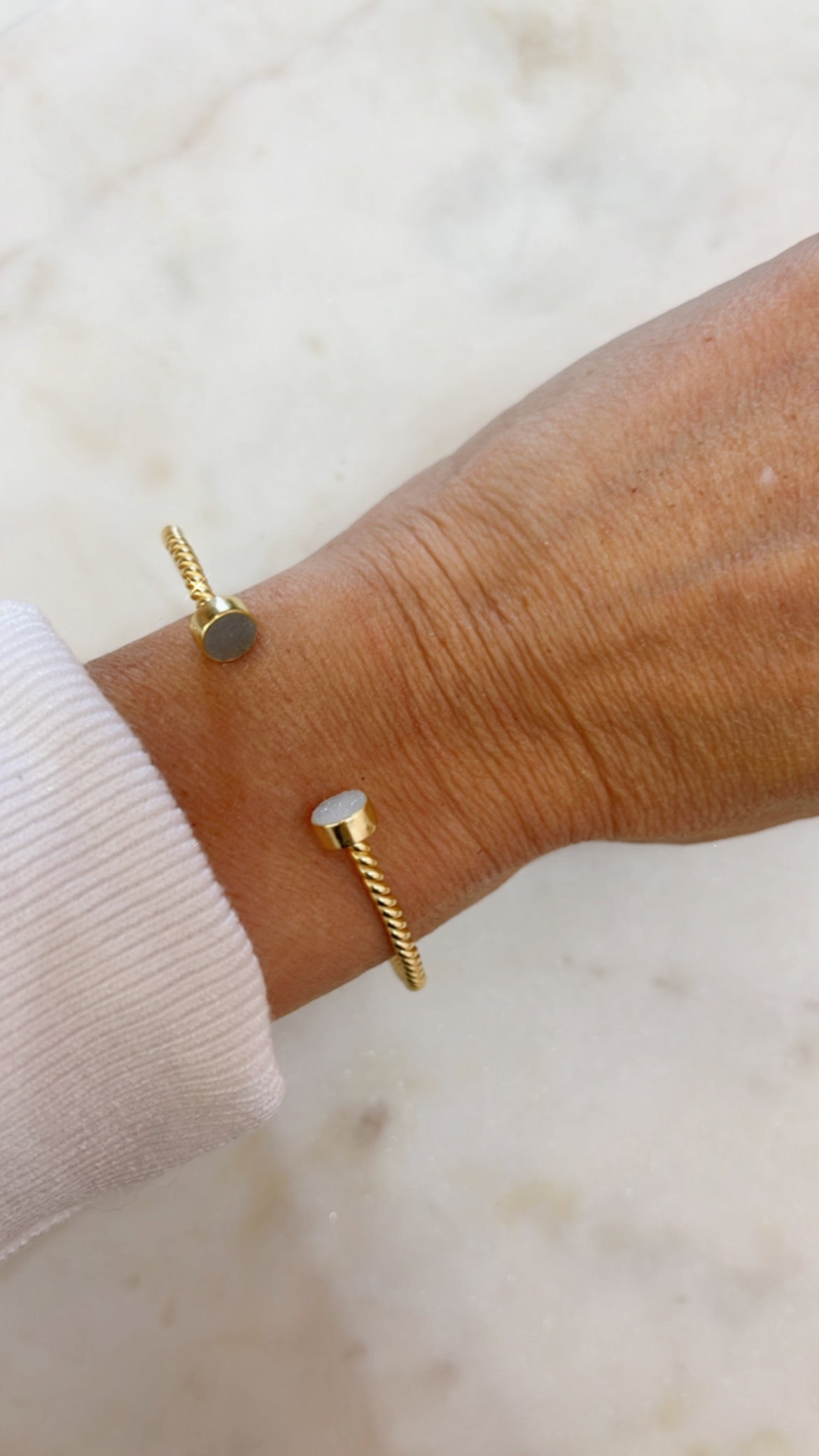 Twist Bangle Cuff with Grey Druzy