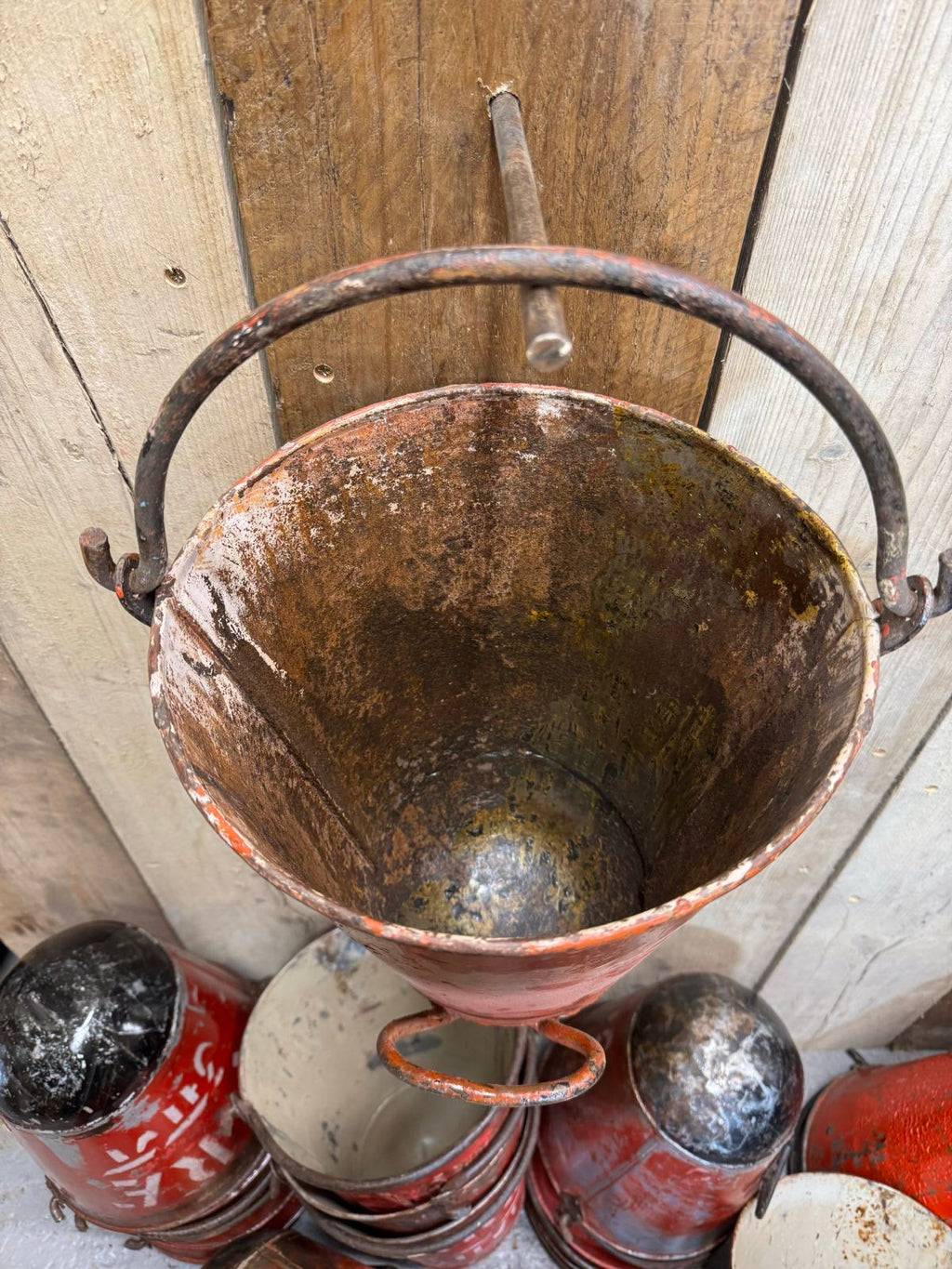 Vintage Galvanised Hanging Fire Bucket Hanging Basket / Plant Pot Planter Pail B