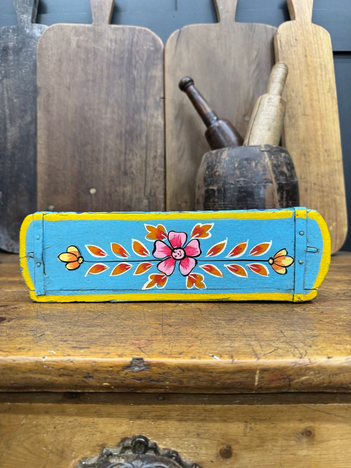 Blue Wooden Painted Brick Mould / Decorative Herb Planter / Storage Box Tray A