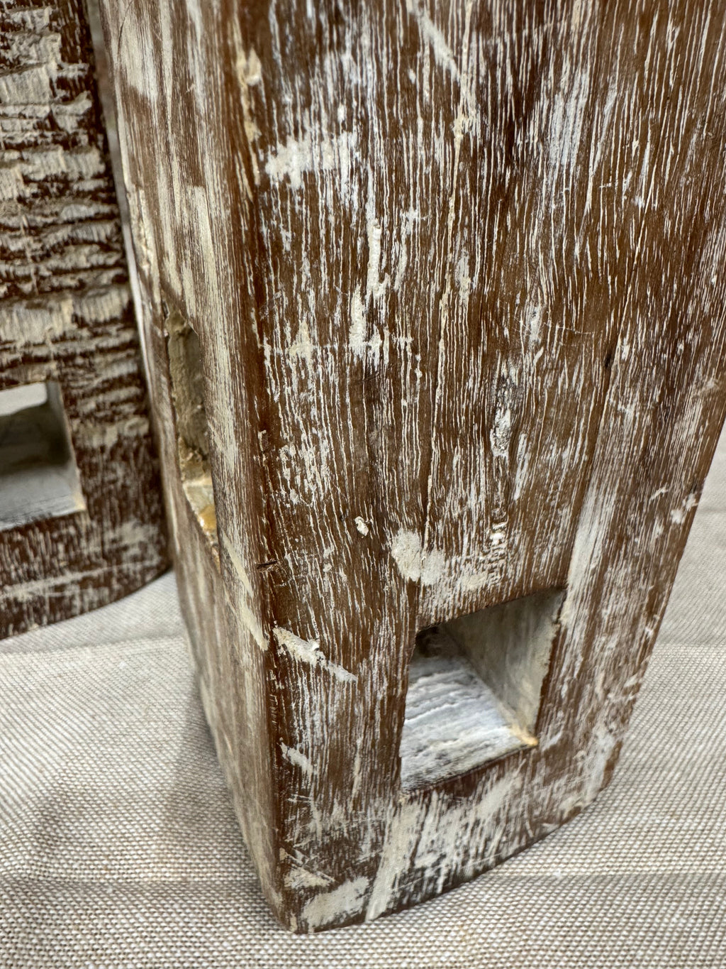 Pair Of Rustic Wooden Candle Holders / Large Church Candle Candlesticks /D