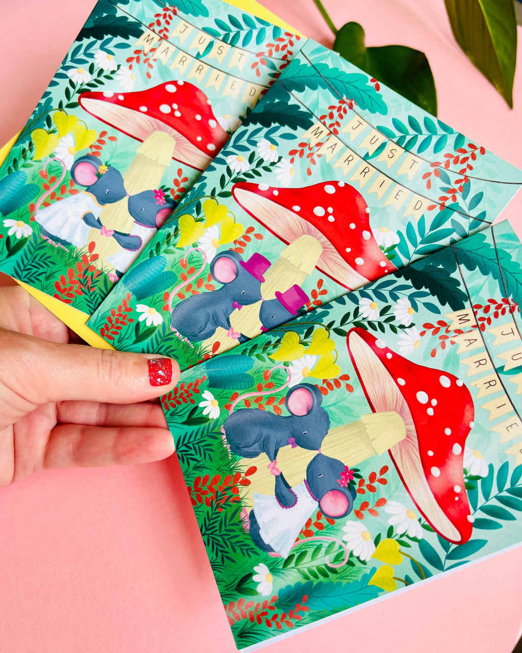 Cute Forest Wedding Card- Whimsical Just Married Greetings Card