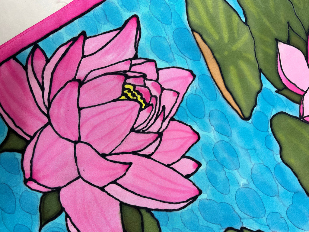 "Waterlily Zen” - Hand-dyed Silk Wall Hanging  - $365