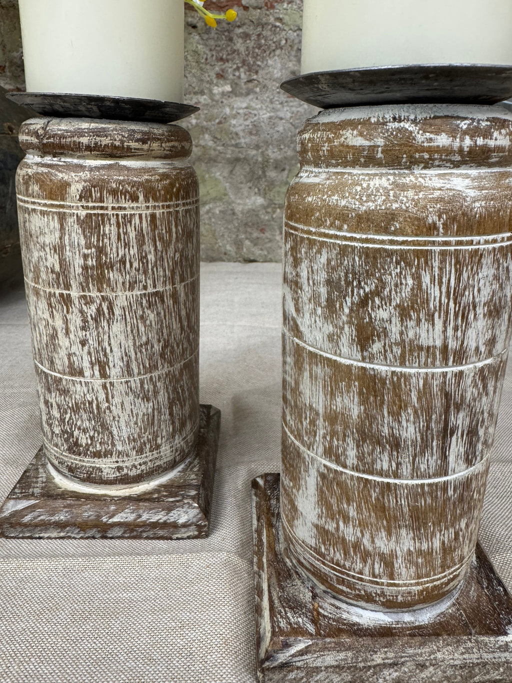 Pair Of Rustic Wooden Candle Holders / Large Church Candle Candlesticks /E