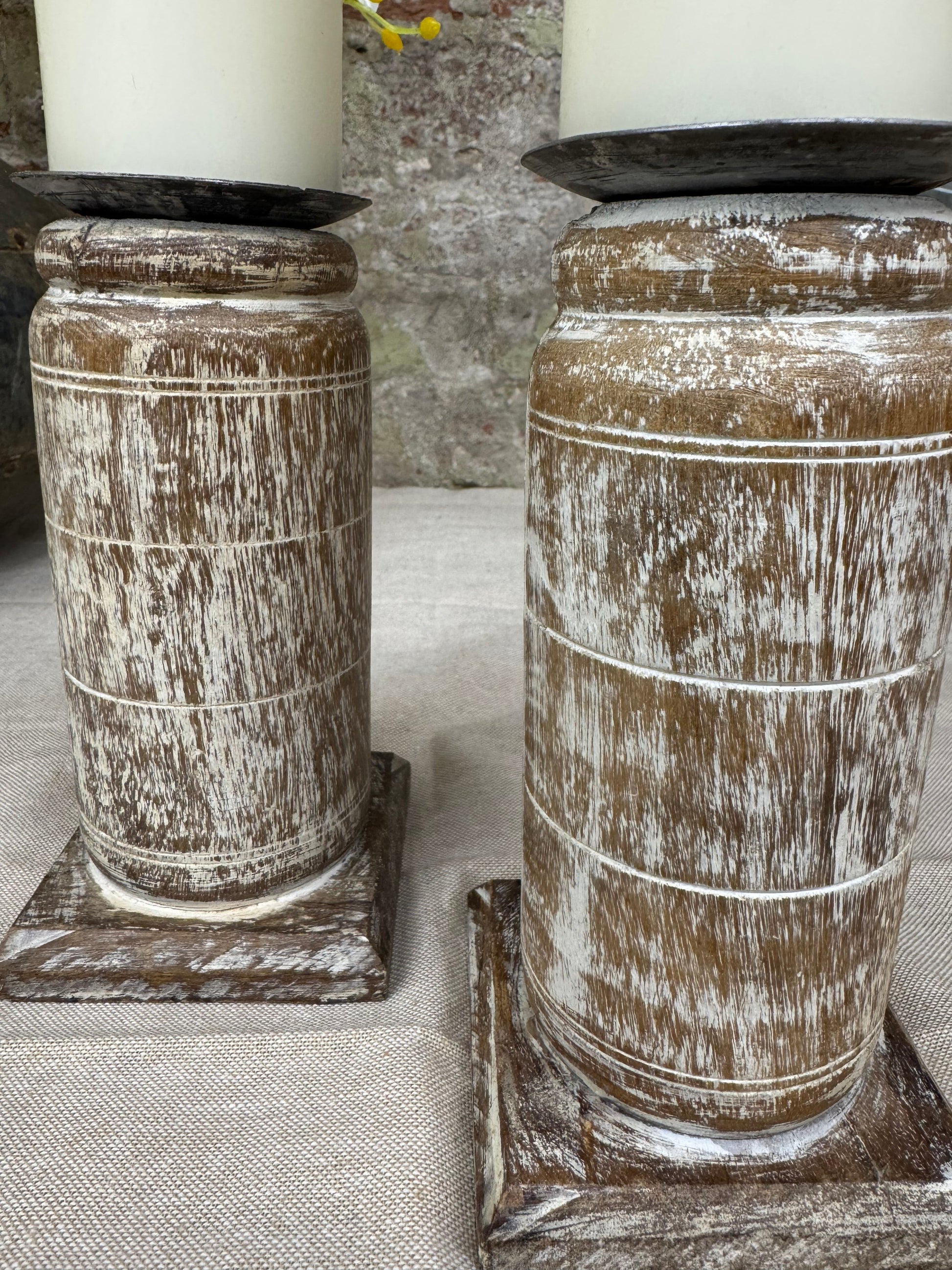 Pair Of Rustic Wooden Candle Holders / Large Church Candle Candlesticks /E