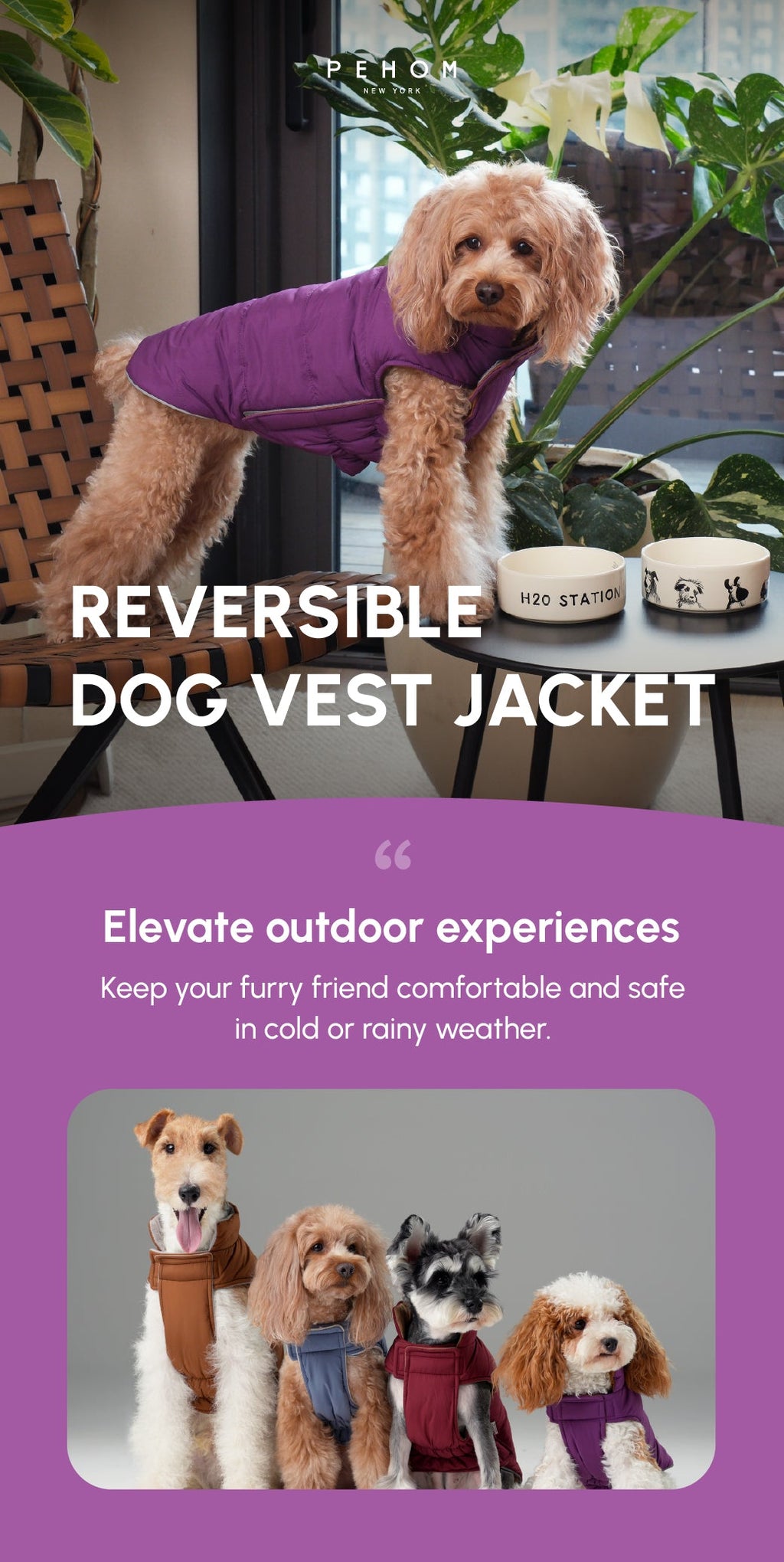 Reversible Dog Vest Jacket in Purple Caramel