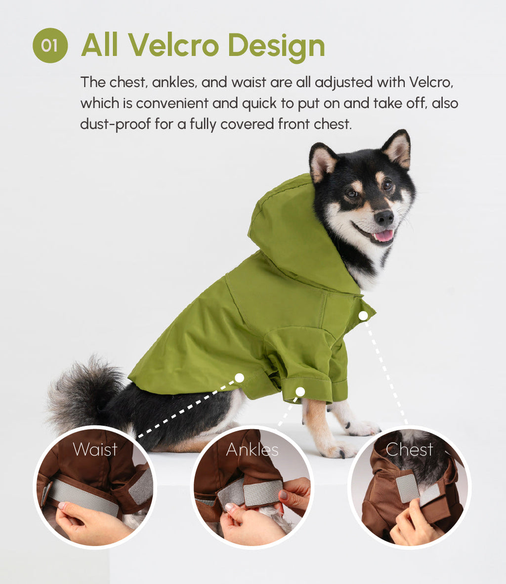 Tribeca Adjustable Velcro Raincoat for Dogs in Olive