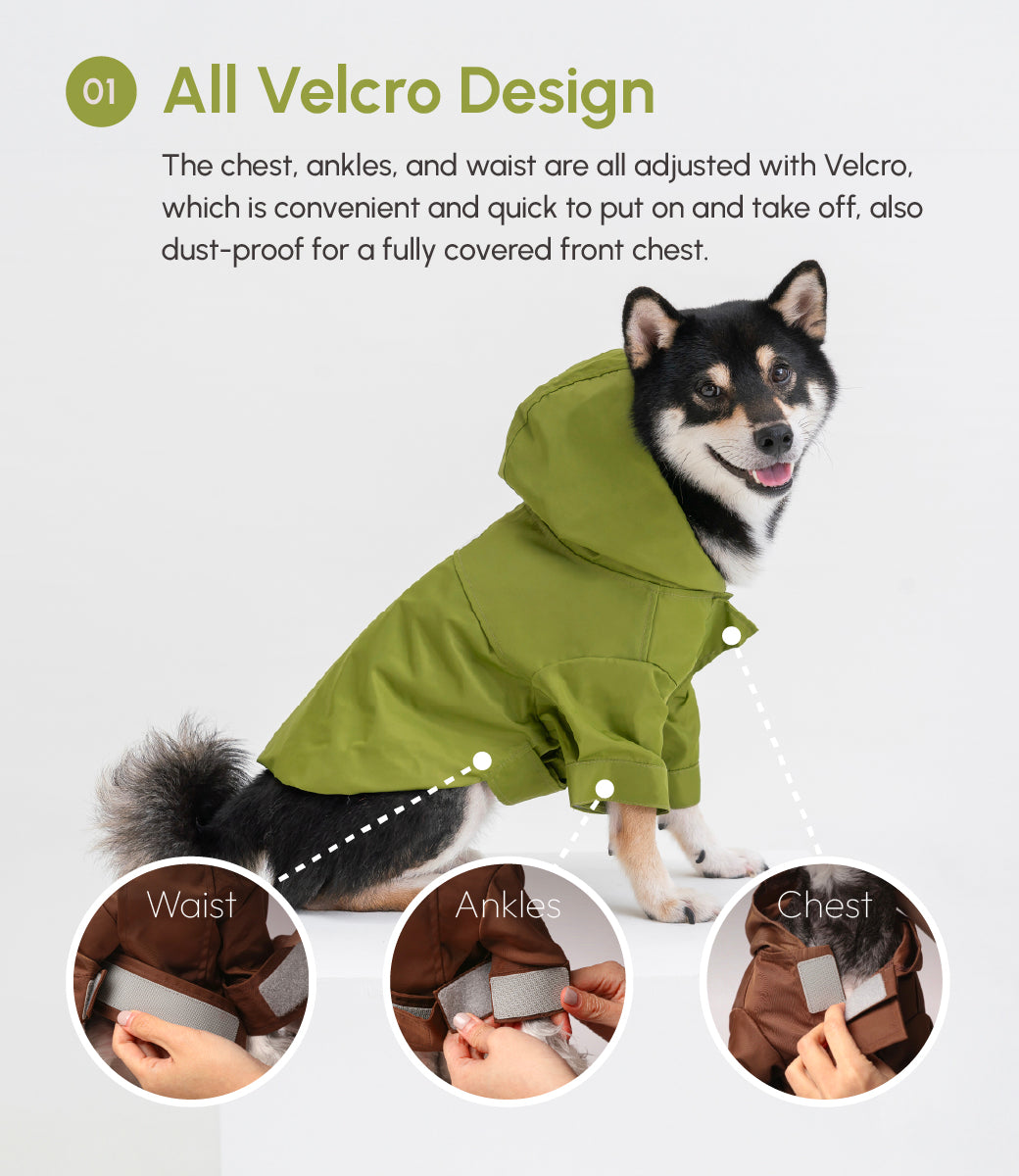 Tribeca Adjustable Velcro Raincoat for Dogs in Olive