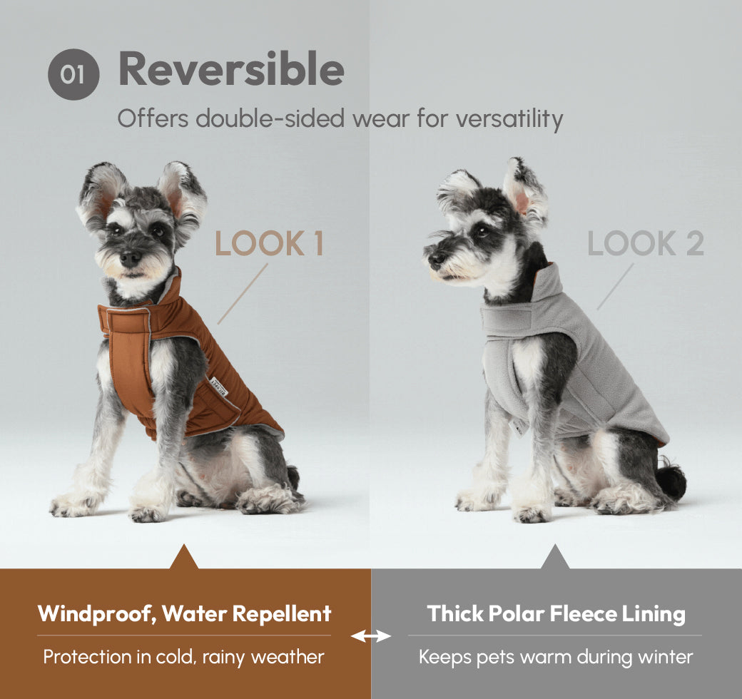 Reversible Dog Vest Jacket in Orange and Grey