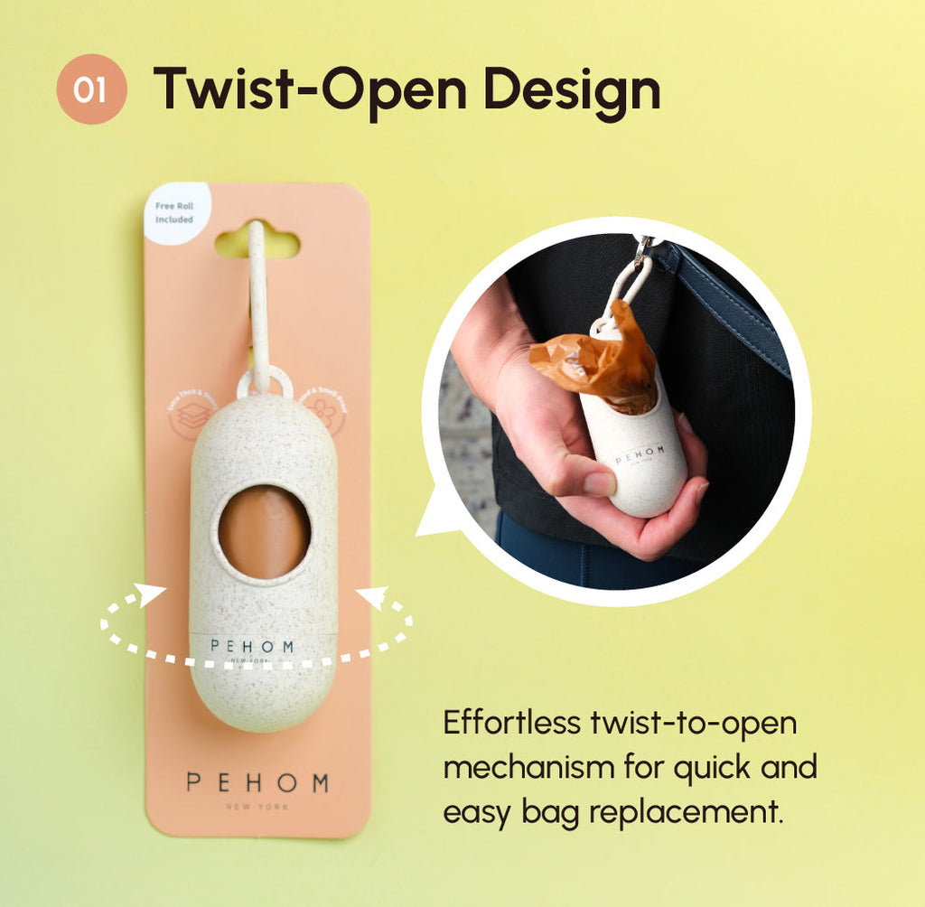 Poop Dispenser and Bags with Twist Open Design