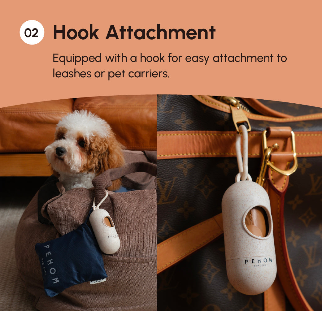Poop Dispenser and Bags with Leash Clip
